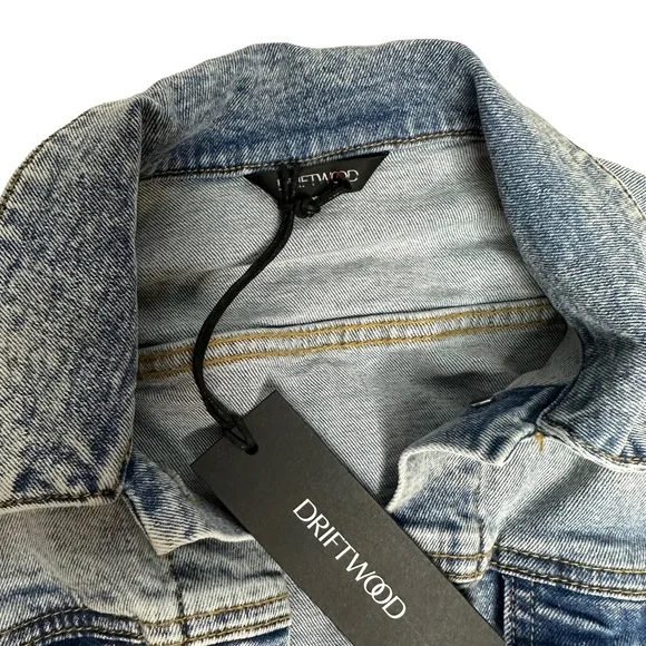 NWT Free People x Driftwood Trucker Bandana Insert Denim Jacket xs - Picture 7 of 12